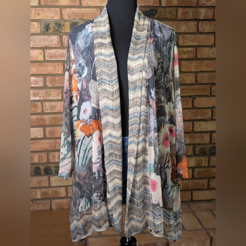 Ali Miles Floral Patchwork Patterned Open Cardigan Cover up
